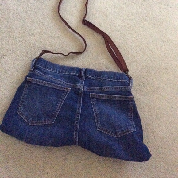 Handmade Blue Jean Purse Lined Denim with pockets  Leather shoulder strap unique - Picture 2 of 5
